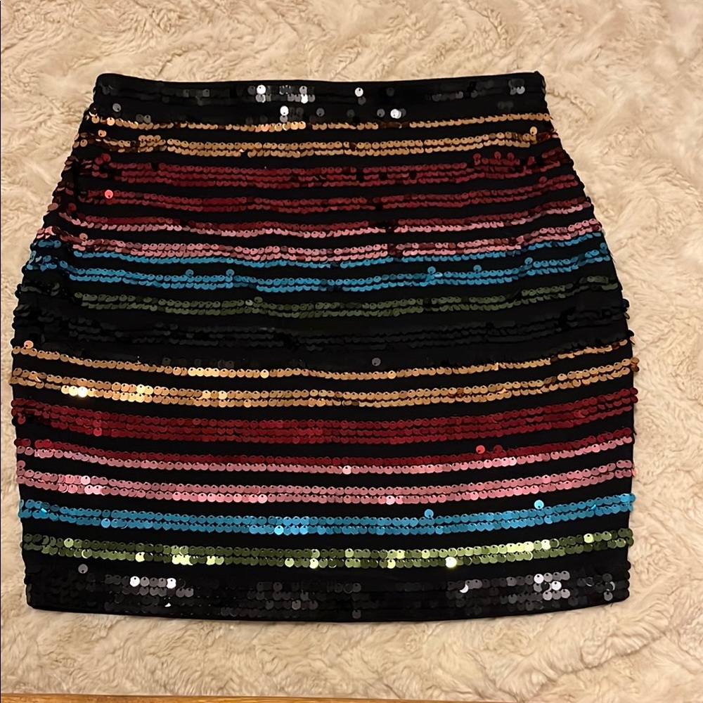 Express Multicolor Sequin Striped Mini Skirt